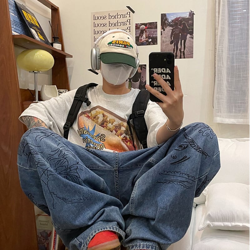 JUSHOUREN古着風落書きデニムパンツ | mblueshop