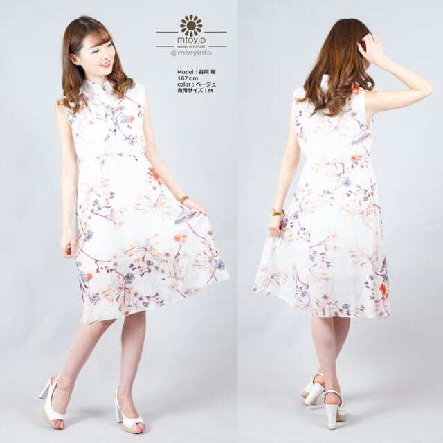 シフォンワンピース ミディアム ウエストゴム 花柄 ノースリーブ リゾートワンピ 夏 セレクトショップ Mtoyjp
