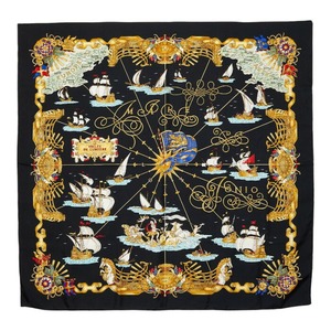 エルメス カレ90 VOILES DE LUMIERE 光の帆船 スカーフ ブラック マルチカラー シルク レディース HERMES 【中古】