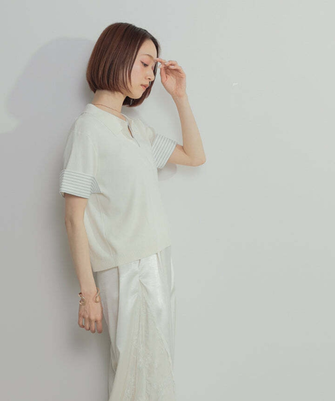 2603012 レイヤードポロニットトップス white