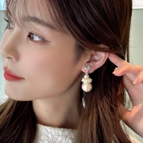 ビジュー×コットンパールイヤリング