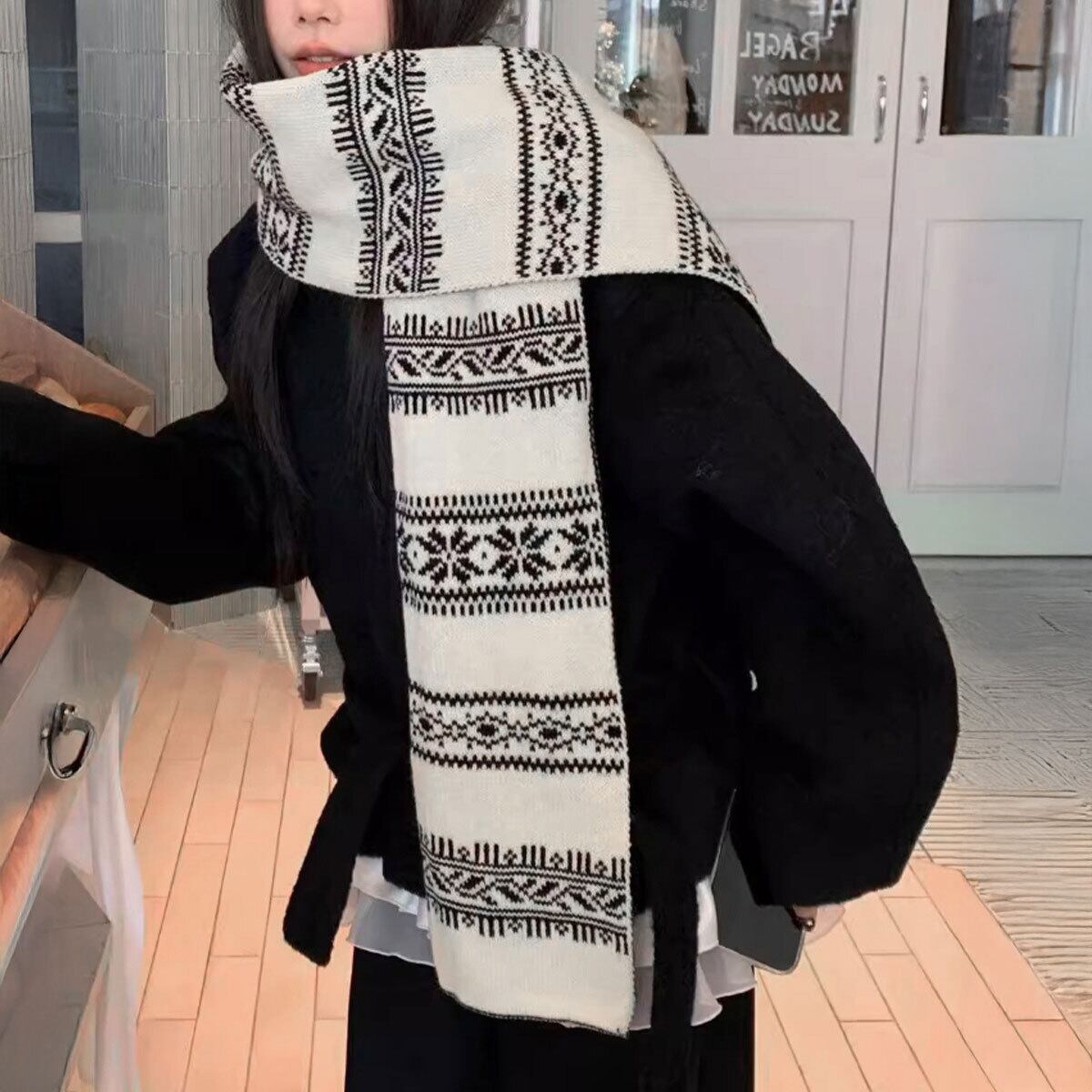 ノルディック柄 北欧風 マフラー 防寒 保温 レディース 秋冬 おしゃれ きれいめ 大人 かわいい プレゼント ギフト クリスマス 誕生日 大人可愛い 大人女子