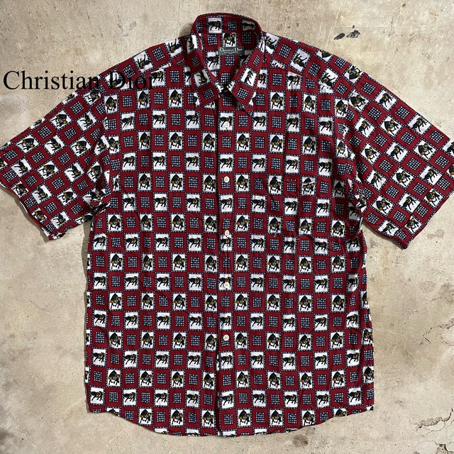 〖Christian Dior〗animal patterned retro shirt/クリスチャン ディオーアニマル柄 レトロ シャツ/msize/#0623/osaka