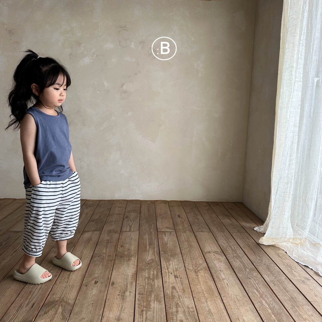 【Bella bambina】ボーダー7分丈パンツ チャコール 80~100cm 240727 - 4