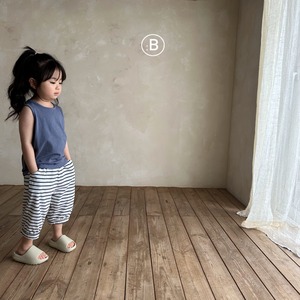 【Bella bambina】ボーダー7分丈パンツ チャコール 80~100cm 240727