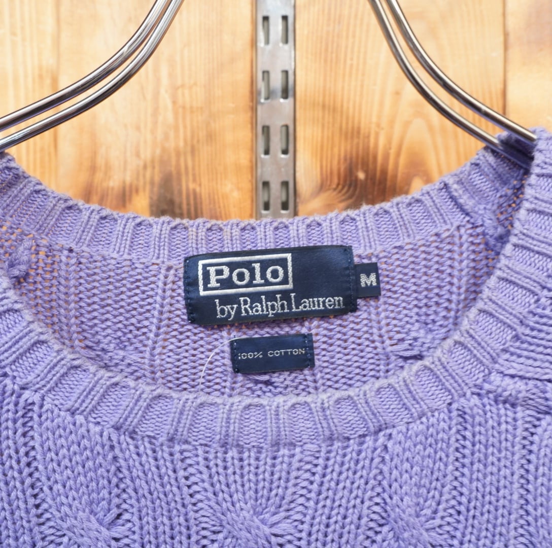 【美品】RALPH LAUREN 現行 ケーブルニットセーター パープル M ラルフローレン ケーブル編み カシミア ハンドニットセーター パープル