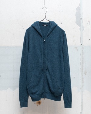 100% cashmere zip up knitted hoodie / double zipper