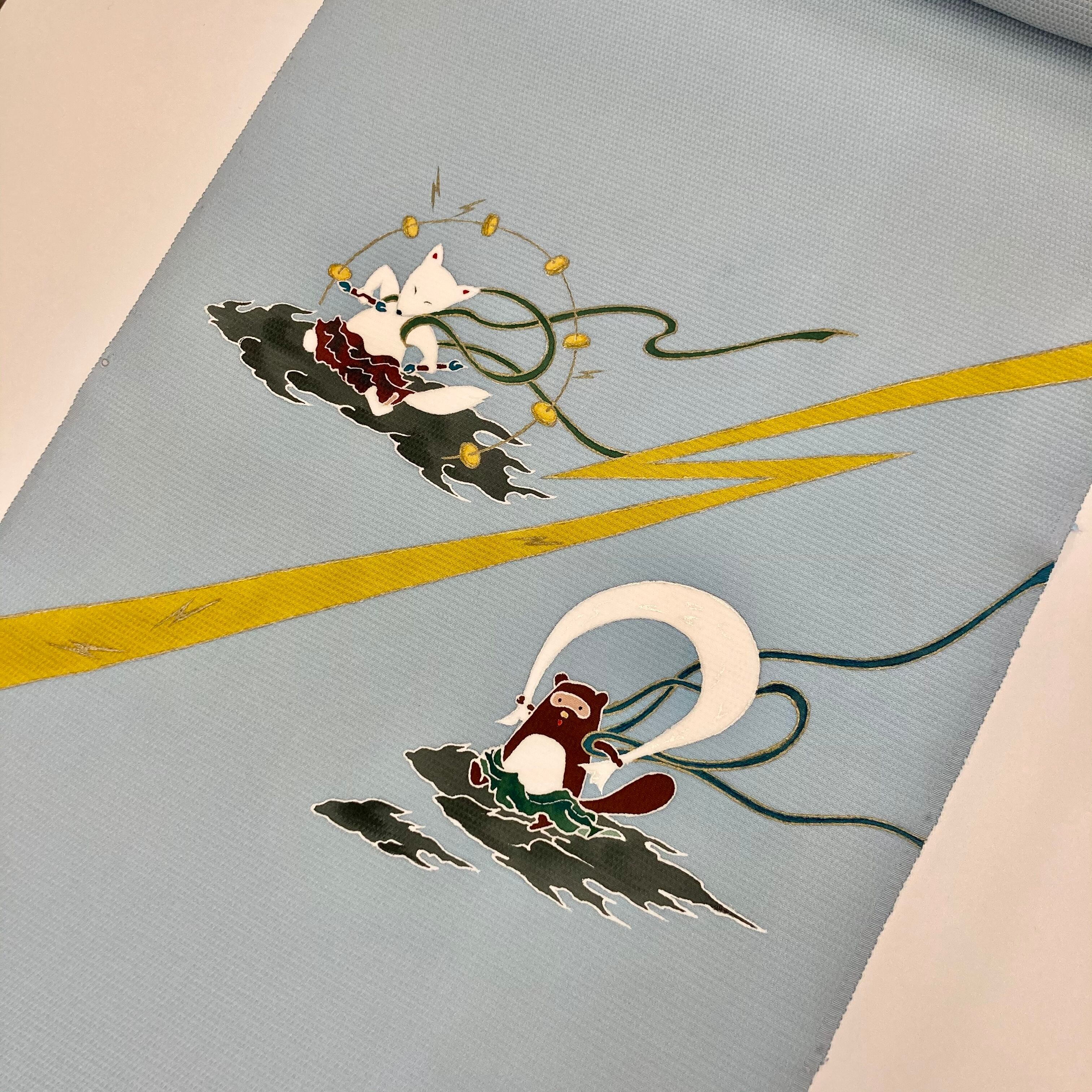 偉大な 名古屋帯 風神雷神 白 新作 偉大な 名古屋帯 風神雷神 白 新作