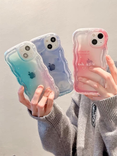 iPhoneケース iPhone14 iPhone13 流れるグリッター ウェーブ にこちゃん スマイル ハート 英字 英語 かわいい スマホケース おしゃれ 韓国 2516