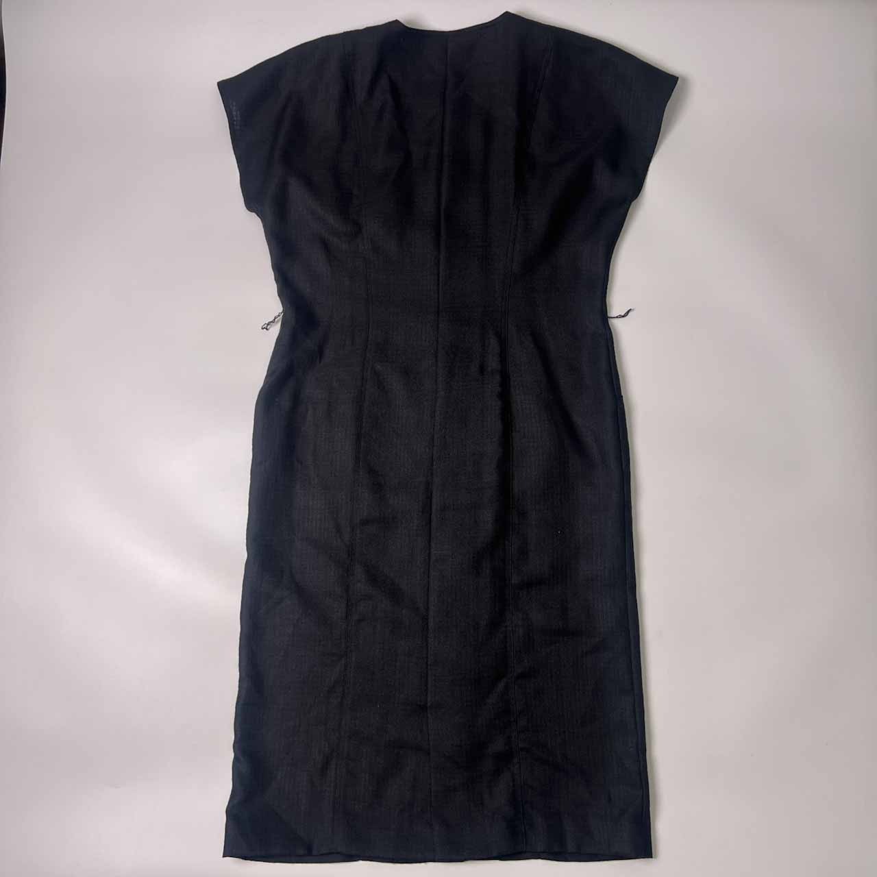 リネン混 Leilian レリアン ボタン フレンチスリーブ ワンピース 11/ブラック レディース