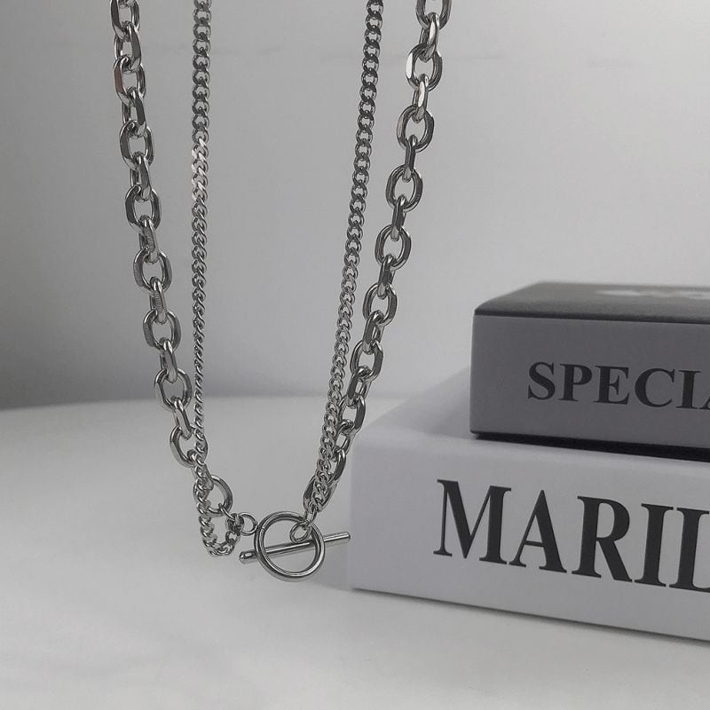 Double chain mantel necklace V1419