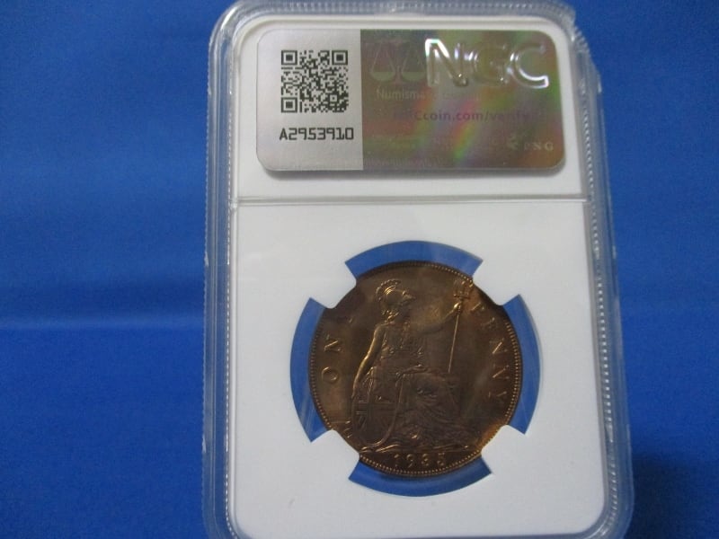 イギリス 1ペニー銅貨☆1935年／未使用／ジョージ5世／NGC MS62 イギリス 1ペニー銅貨☆1935年／未使用／ジョージ5世／NGC MS62