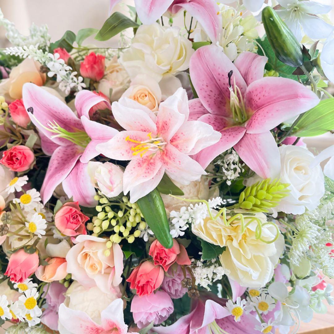 光触媒「至福のプレステージ・バスケット」特大62cm 百合と薔薇 豪華