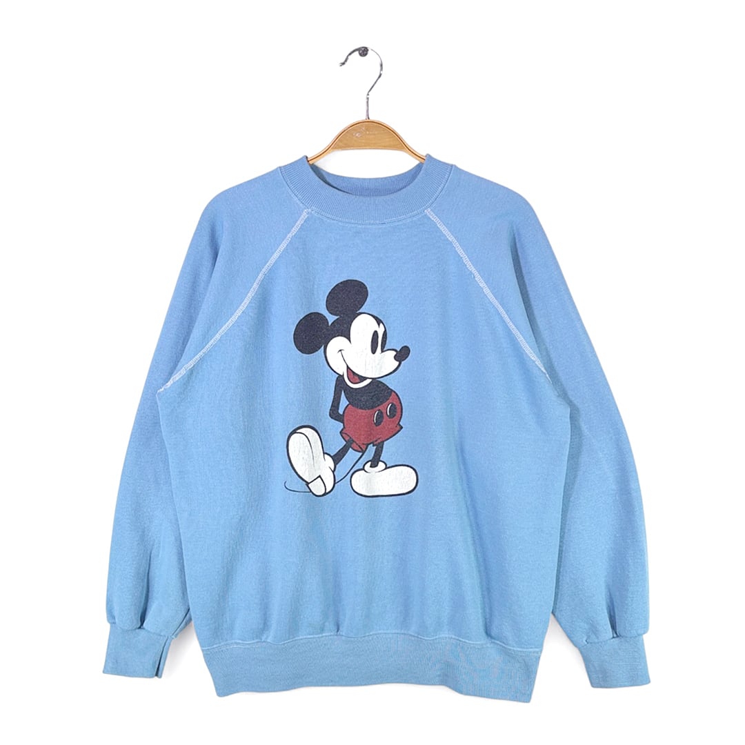 70s ミッキーマウス USA製 白足 ヴィンテージスウェット ディズニーオフィシャル 水色 ライトブルー MICKEY MOUSE DISNEY サイズXL相当 古着 @CF0977