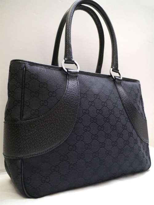 美品◆GUCCI グッチ GG柄 ユニセックスモデル A4対応ビジネス可 レザーxキャンバス切替 トート ハンド バッグ 黒◆ スタイリッシュなGG柄♪