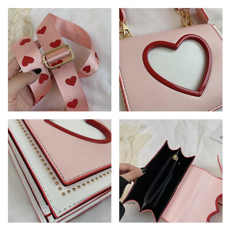 送料込【3カラー】ハートバッグ ピンク リボン 黒 ブラック