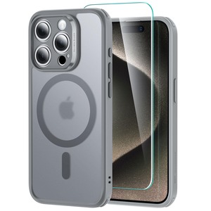 【新着特価】【4 in 1セット！保護フィルム付き】ESR iPhone 15 Pro Max ケース Magsafe対応 半透明 マットケース 画面 保護フィルム付き 米軍MIL規格 耐衝撃 傷防止 いphone15pro max ケース ストラップホール付き Classicシリーズ（クリア_フロストグレー）