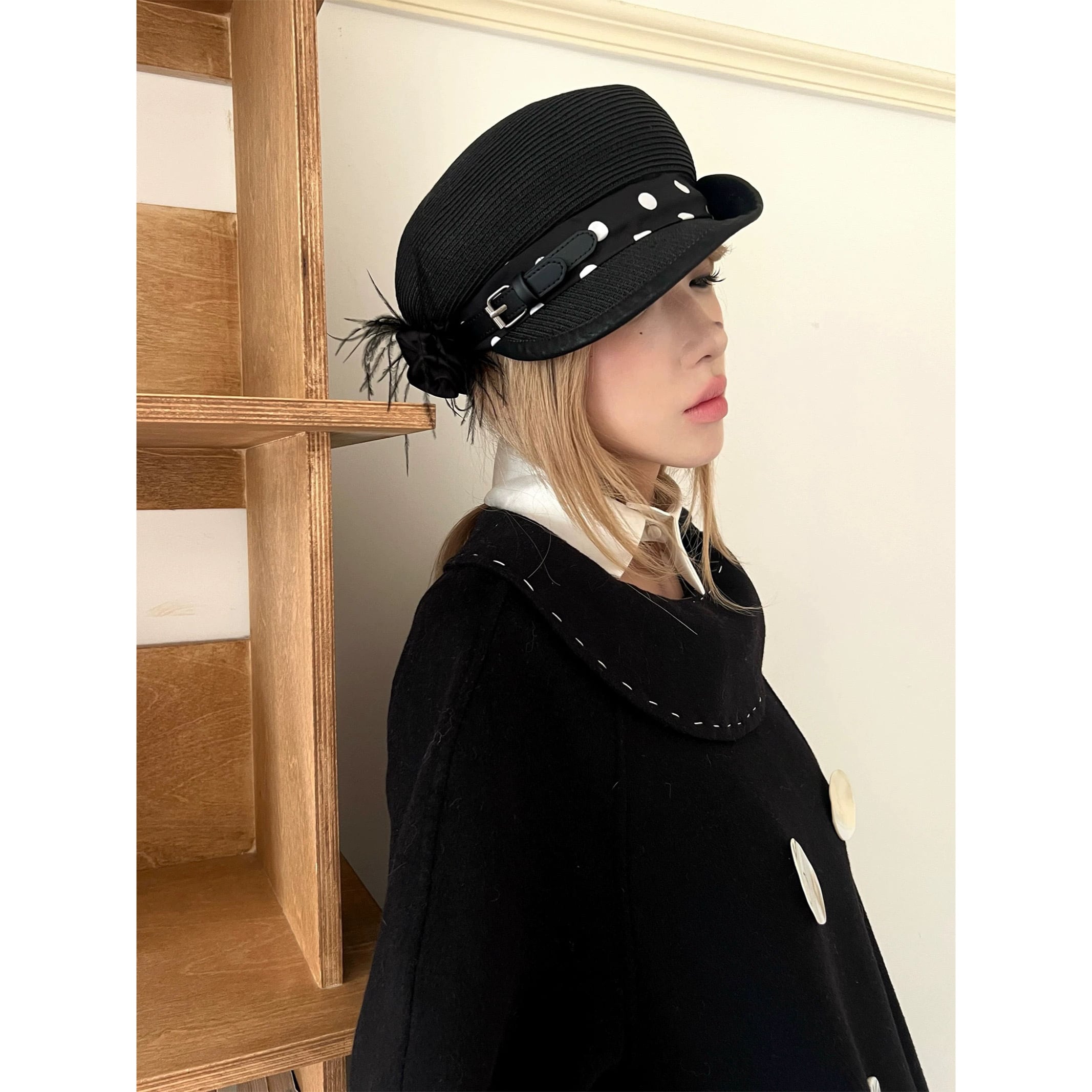 nit alcove] Black polka dot straw hat | BYORI