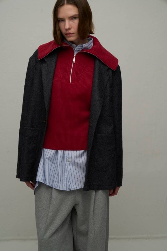 【9/下旬〜10/上旬入荷次第お届けのご予約】 WYTE/ワイト Velvet-Touch Ribbed Σ LINE Sailor-Collar Zip PO 12-30110