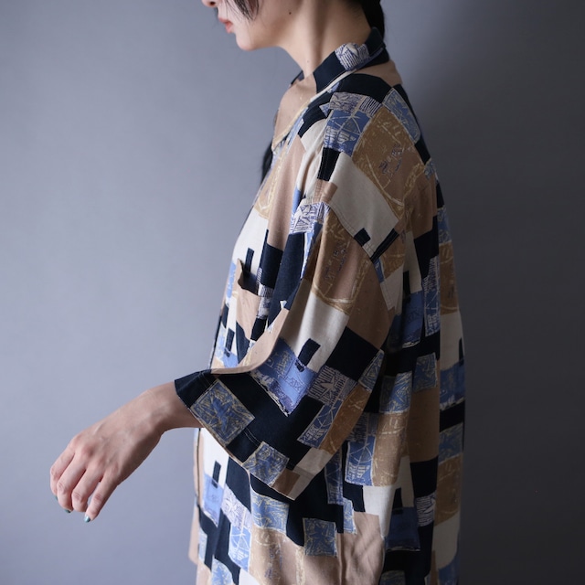 multi block art coloring pattern over silhouette shirt