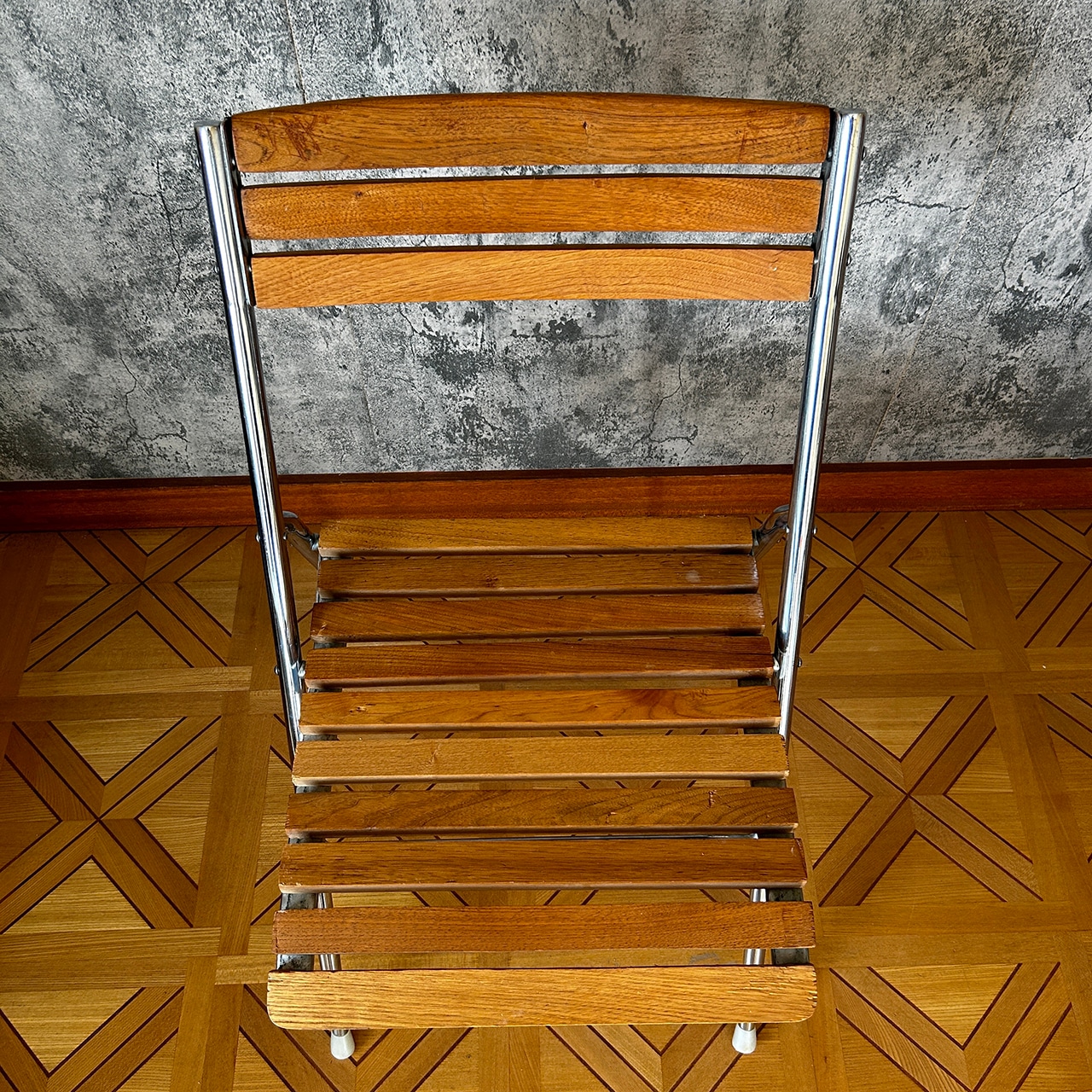 70's American Slat Folding Chair #1 Used 中古 リペア済