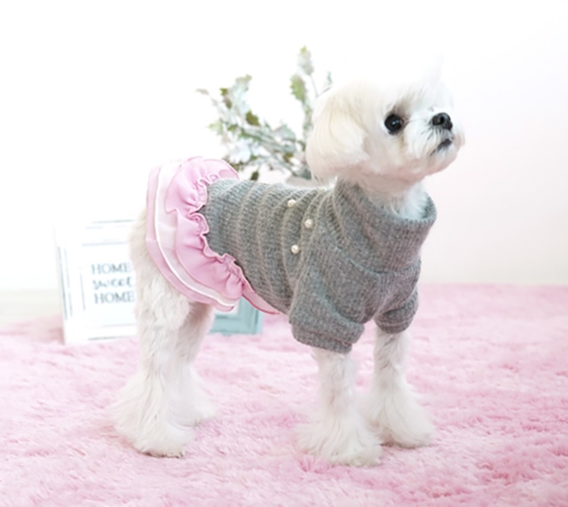 【SALE】  angora frill onepice S ~ XL 2color  /  犬服 秋冬 可愛い 犬の服 おしゃれ アンゴラ ワンピース ドッグウェア ドレス フリル お出かけ onepiece1