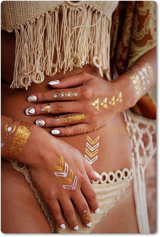 タトゥシール 海外meleb メタリックタトゥー タトゥーシール 海 ビーチ ゴールド 金色 セレブ ゴージャス 夏 新感覚ジュエリー ジュエリー タトゥー ネックレス アンクレット ブレスレット 大人 オトナ ボディジュエリー 貼るアクセサリー V8 2 Styleline