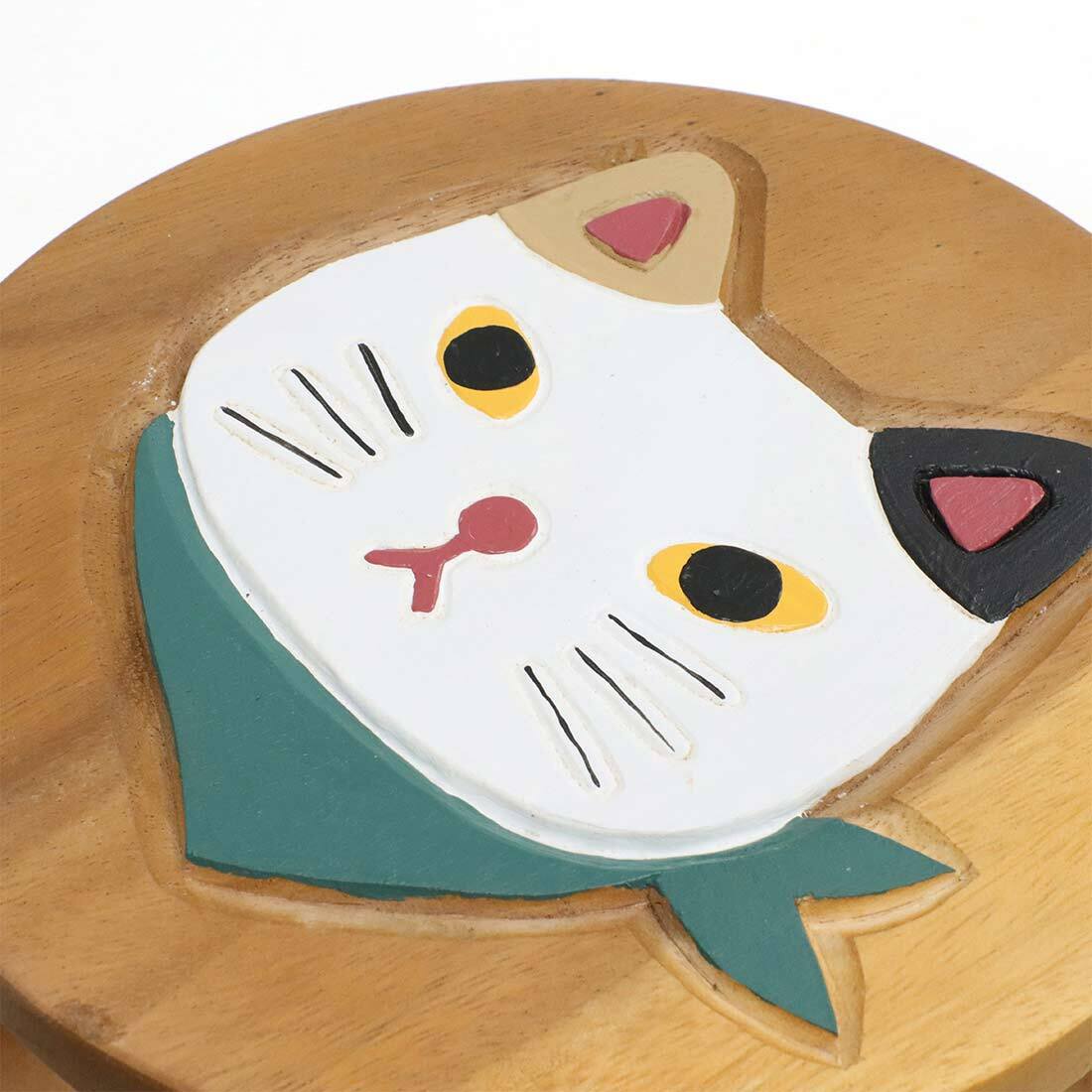 猫雑貨 スツール 木製 三毛 おしゃれ 丸 ウッド コンパクト