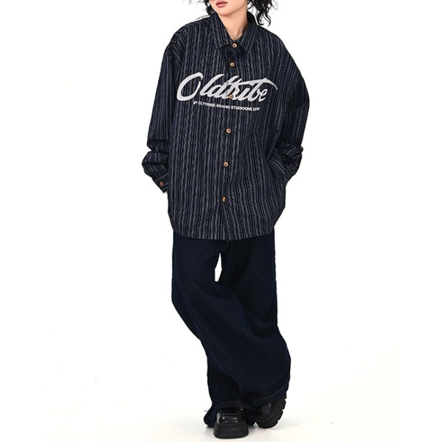 striped front logo shirt　ストライプフロントロゴシャツ　J1227