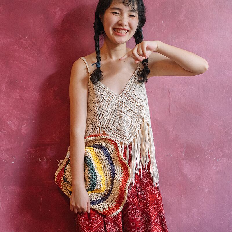 旅行女性のボヘミアンホローニットブラウス、ショートテルニットキャミソール、エスニックスタイルのトップ秋 ドリームホーストラベル婦人服56485030359