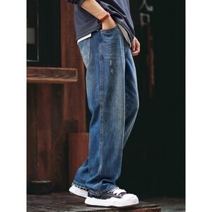 washed denim stright loose pants A1372