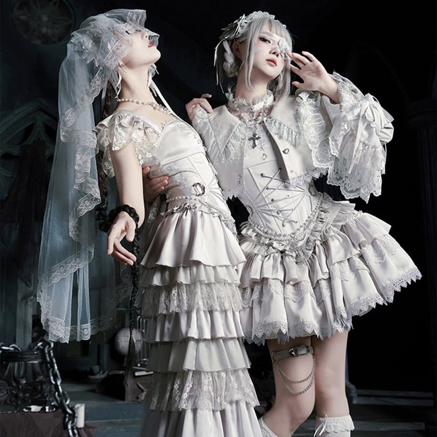 ゴスロリ 5点セット ホワイトコルセット×ミニスカート×チェーン｜WithU
