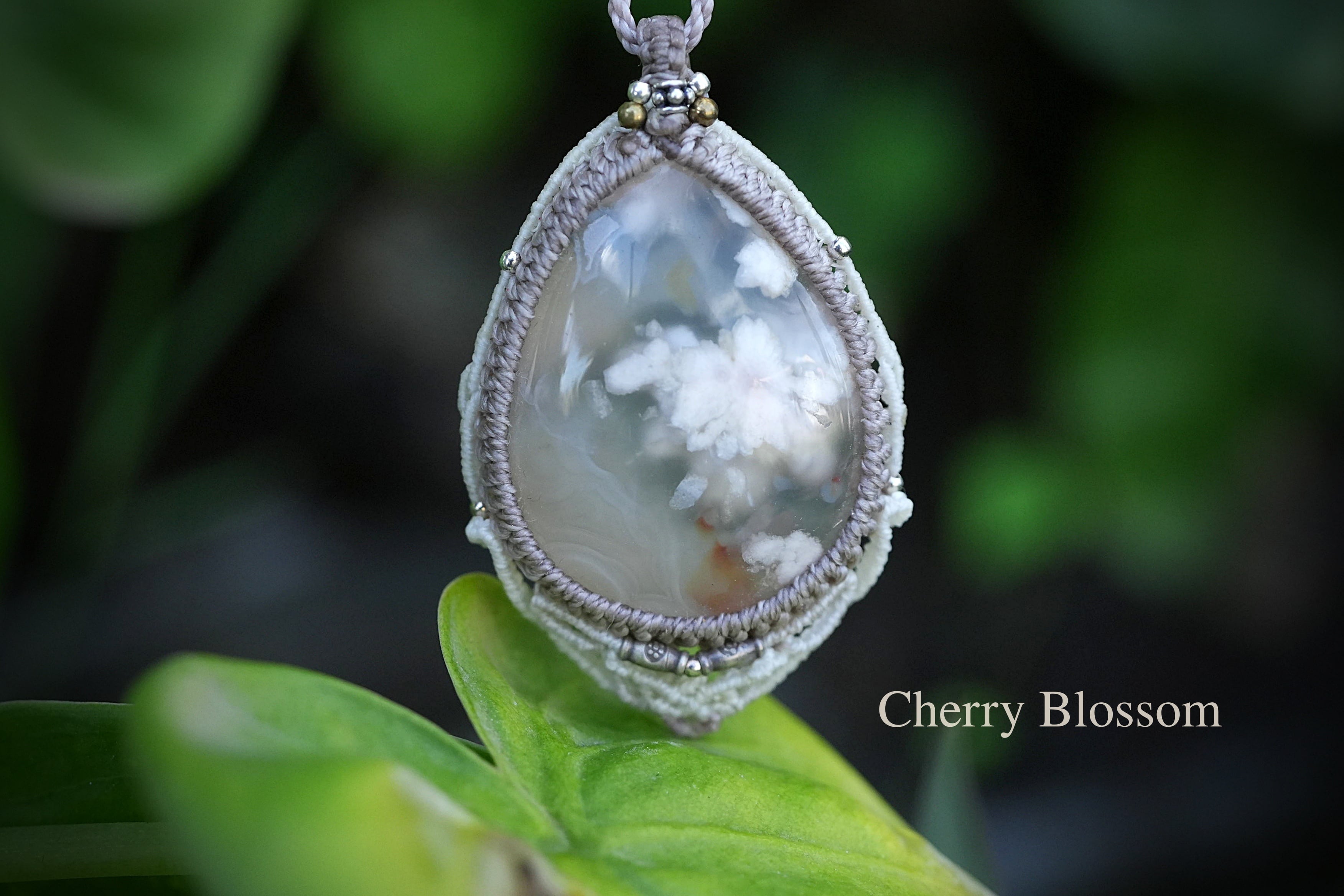 大粒★チェリーブロッサムアゲート マクラメネックレス1978