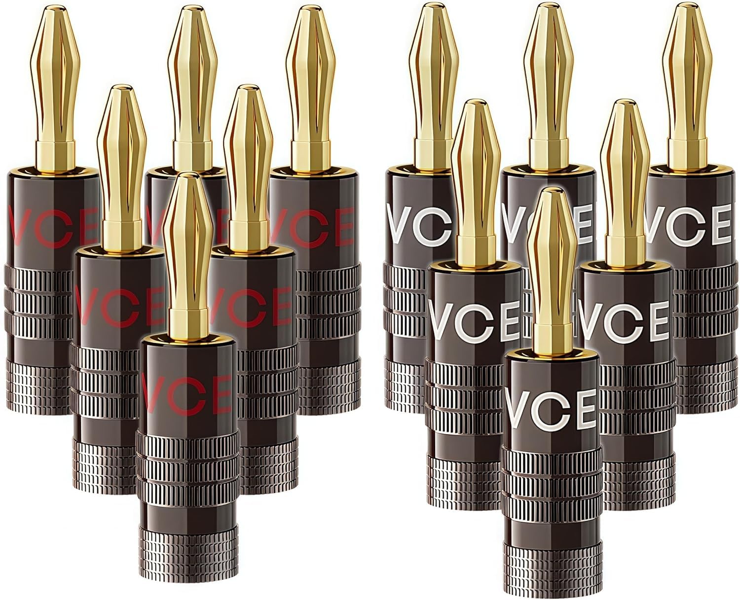 【在庫処分】VCELINK バナナプラグ 12個(6ペア) 24金メッキ スピーカーケーブル バナナ端子 ソルダーレス 12-18AWGケーブル、アンプ、壁プレート、ホームシアター用