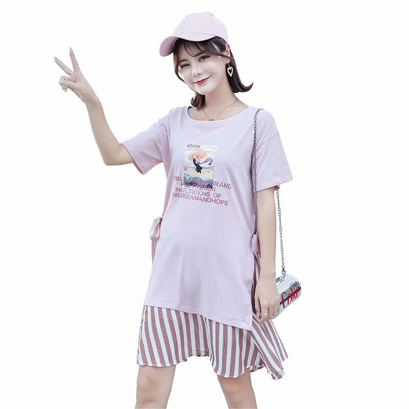 【新作】【送料無料】 マタニティドレスサマールーズホリデー半袖コットンAラインプリント膝丈ボートネック妊娠ドレス 夏物 AL expec342083835085