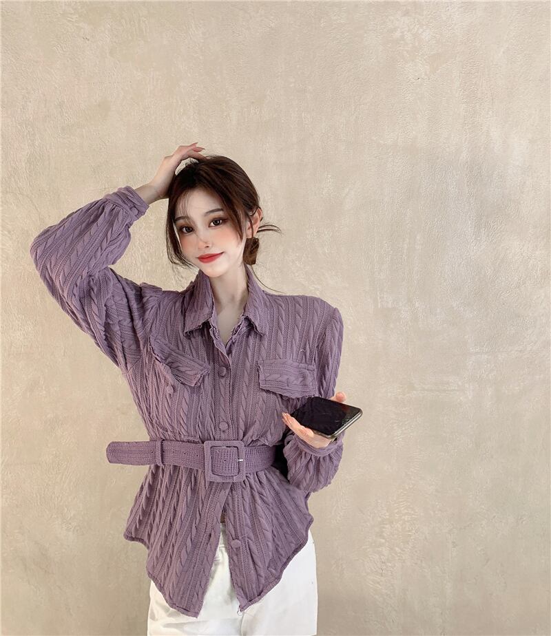 シャツ ウェストスリムスプリングオータムスタンダードグレートップス ロング レッド レトロ 春物 秋物 ブラックストロベリース40894141814