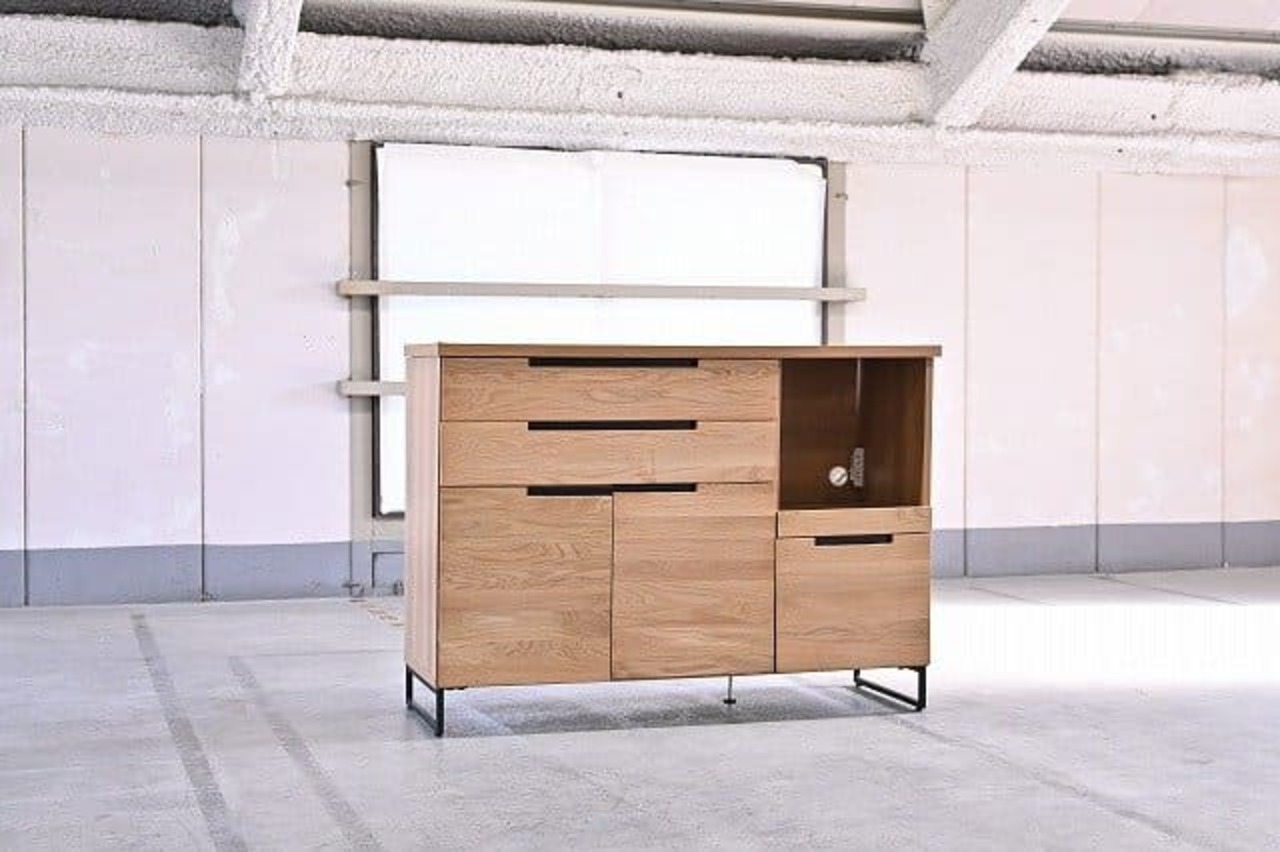 未使用品 a.depeche/アデペシュ 10万「splem/スプレム」 「counter board 1200/カウンターボード」オーク材 チェスト サイドボード 無垢材【中古家具/中古インテリア/USED家具ユーズド家具/リサイクル】