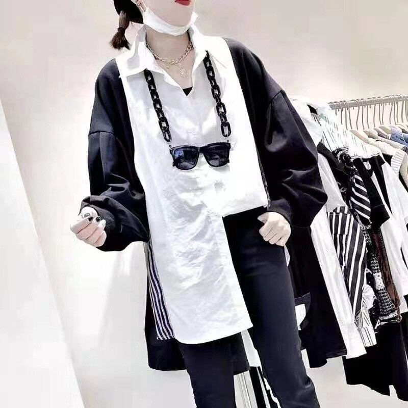 ブラウス コート スタイルスプリングオータムルーズ薄手ウェストトップス 大きめサイズ 春物 秋物 ミックスインファッション32659967503