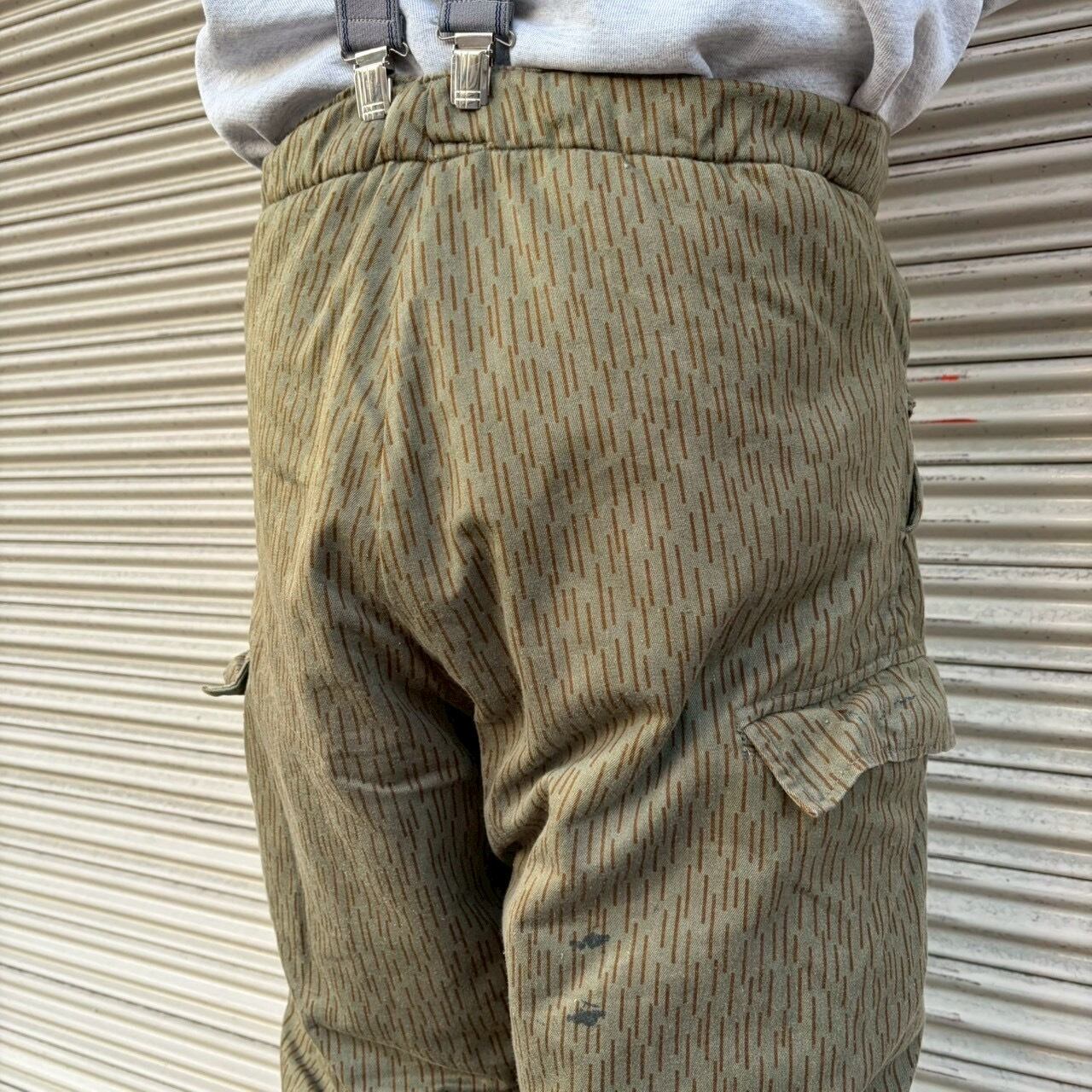 70s 東ドイツ軍 実物 NVA レインドロップカモ カーゴパンツ W88cm 中綿