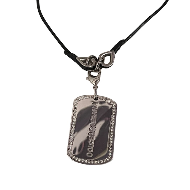 DOLCE&GABBANA metal × leather dog tag pendant necklace