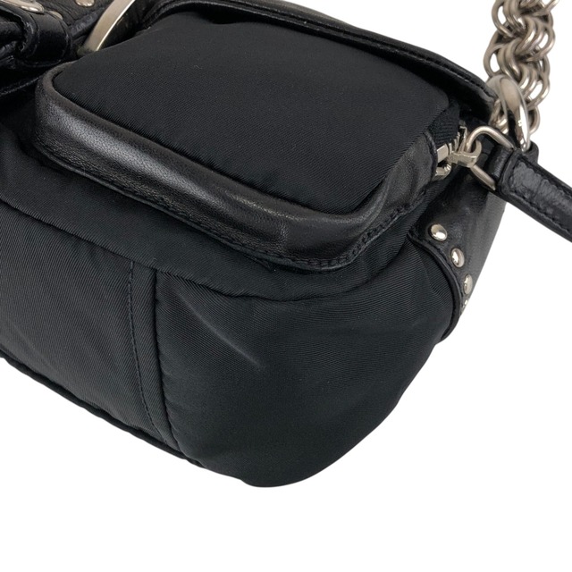 PRADA プラダ ショルダーバッグ ブラック トライアングルロゴ レザー ナイロン スタッズ　セミショルダーバッグ vintage ヴィンテージ オールド tiuxdg
