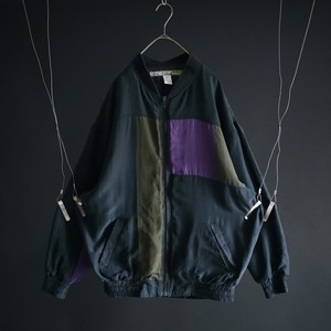 over silhouette panel switching design zip-up silk blouson