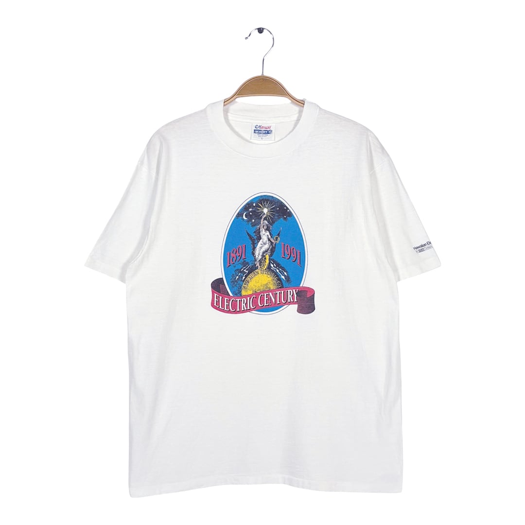 90s ハワイアンエレクトリックカンパニー 企業系 USA製 ヴィンテージ Tシャツ 100周年記念 ELECTRIC CENTURY ホワイト シングルステッチ サイズL 古着 BZ0587