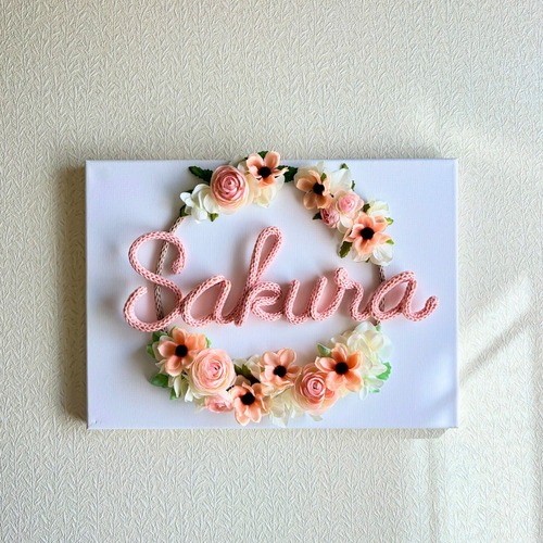 【恋するリース／キャンバス】濃いピンク（※文字の毛糸はお好きなカラーを）