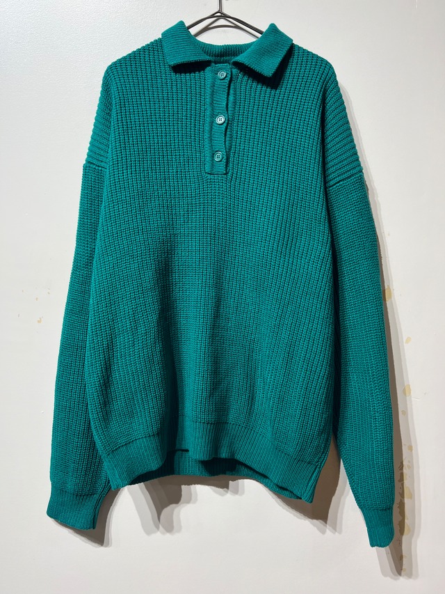 （KN629）Emerald green waffle knit pullover