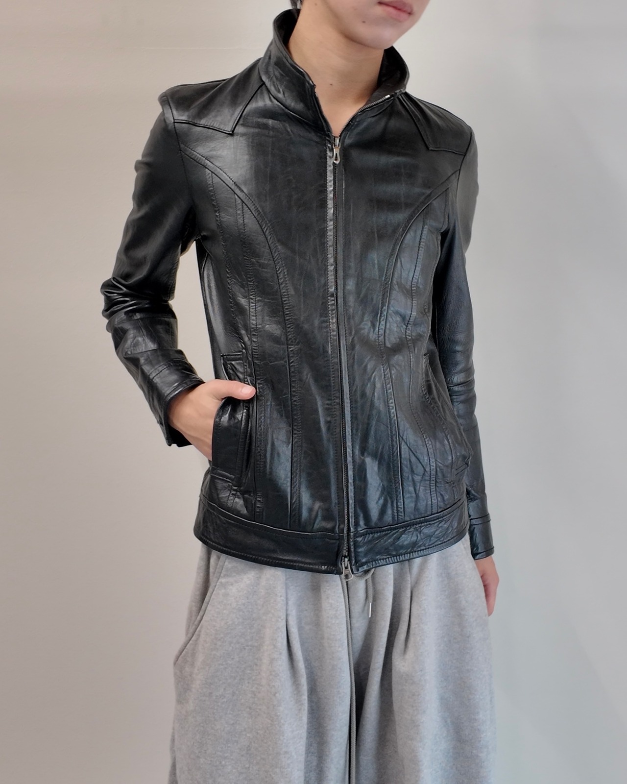【5351 Pour HOMMES】curve seam leather jacket