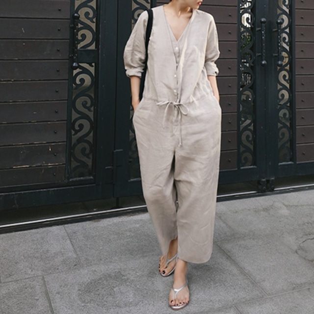 v neck design pants suit(2color)＜d1480＞