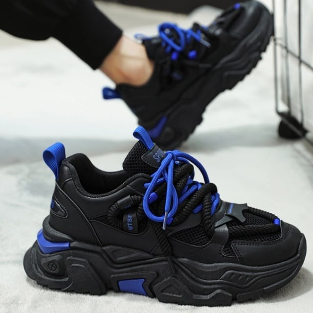 【予約販売】スニーカー 韓国 メンズ ゴツ底 厚底 靴 バイカラー グレー ホワイト ブラック 黒 デザイン お洒落 カジュアル ストリート スケボー スケーター ダンス 24cm/24.5cm/25cm/25.5cm/26cm/26.5cm/27cm