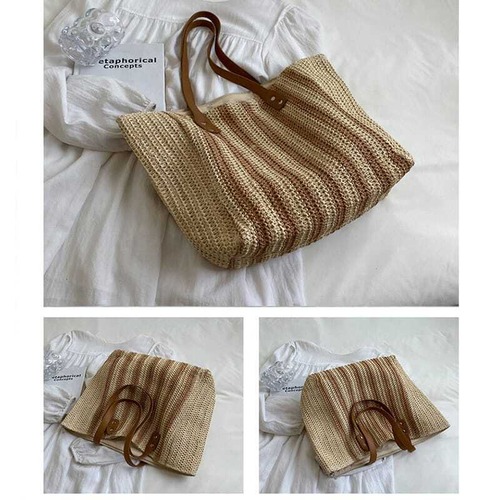 予約 カゴバッグ 麦わら トートバッグ レディース 大容量 軽量 225g ストライプ A4 ペーパーバッグ 肩掛け 鞄 かばん ストローバッグ 春 夏 通勤 通学 旅行 海 ビーチ リゾート カジュアル おしゃれ 大人 可愛い 上品 ナチュラル ブルー ベージュ ギフト プレゼント　cw-a-6701