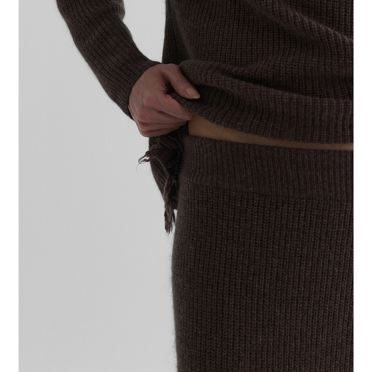 Fringe Midi Length Tight Knit Skirt T4149